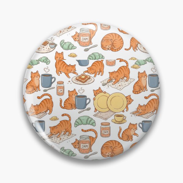 Item preview, Breakfast Orange Tabby Cat Coffee Jam Croissant Pattern Art designed and sold by mood-draftsman.