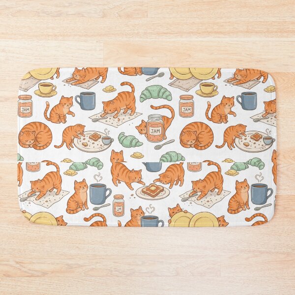 Item preview, Breakfast Orange Tabby Cat Coffee Jam Croissant Pattern Art designed and sold by mood-draftsman.