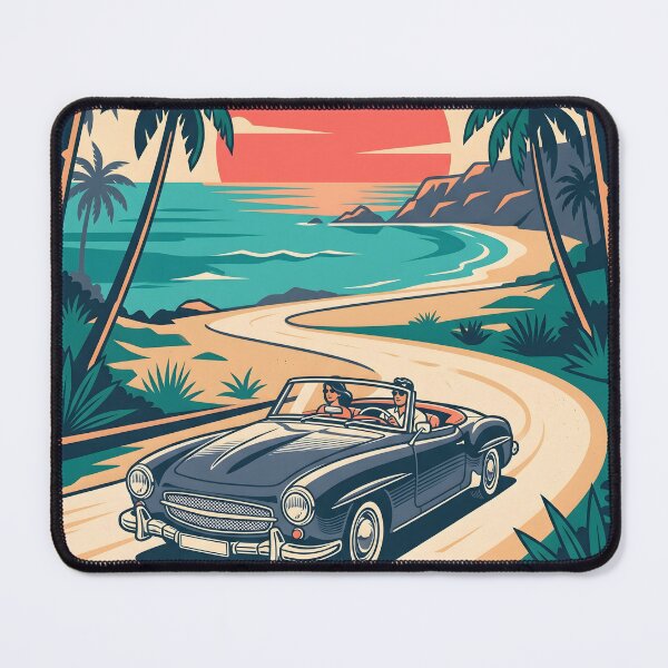 Item preview, Vintage Dark Convertible Driving on Coastal Road – Retro Beach Drive Design designed and sold by Sea Gem.