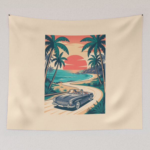 Item preview, Vintage Dark Convertible Driving on Coastal Road – Retro Beach Drive Design designed and sold by Sea Gem.
