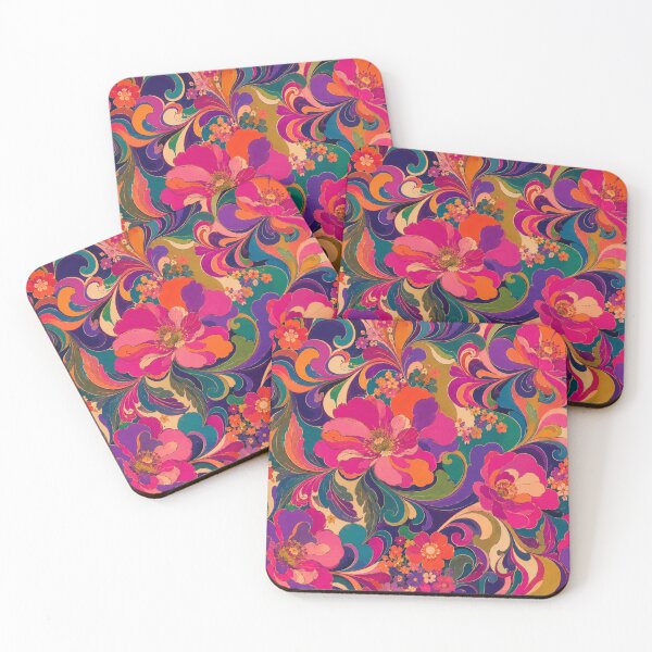 Item preview, Late 60s Psychedelic Floral Luxe Jewel Tone Retro Mod Flower Power Garden Print designed and sold by PureVintageLove.
