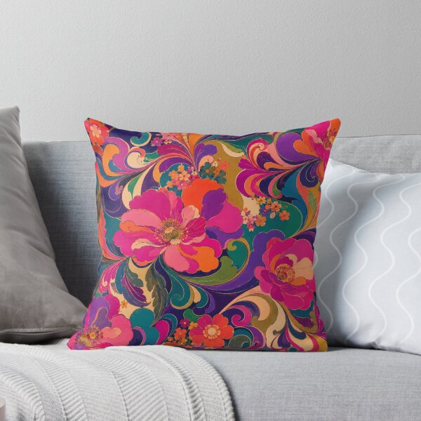 Item preview, Late 60s Psychedelic Floral Luxe Jewel Tone Retro Mod Flower Power Garden Print designed and sold by PureVintageLove.