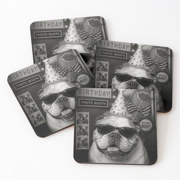 Item preview, Birthday Bulldog Photobooth Aesthetic Happy Birthday Black and White  designed and sold by HYPNK.