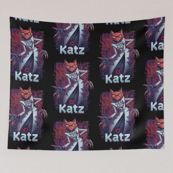 Item preview, Cyber Katz Glitch Circuit Cartoon Villain Retro Synthwave Art designed and sold by CuteKats.