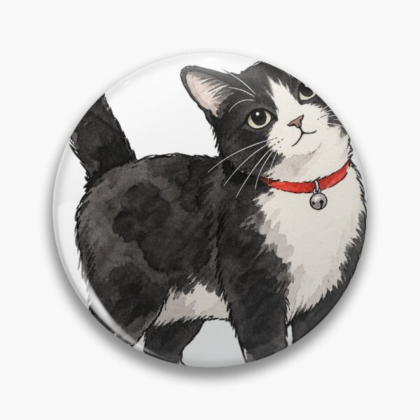 Item preview, Curious Tuxedo Cat with Red Collar Watercolor designed and sold by Jessie's Palette.
