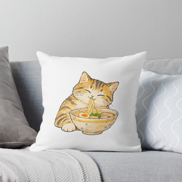 Item preview, Cute Tabby Cat Eating Ramen Noodles Watercolor designed and sold by Jessie's Palette.