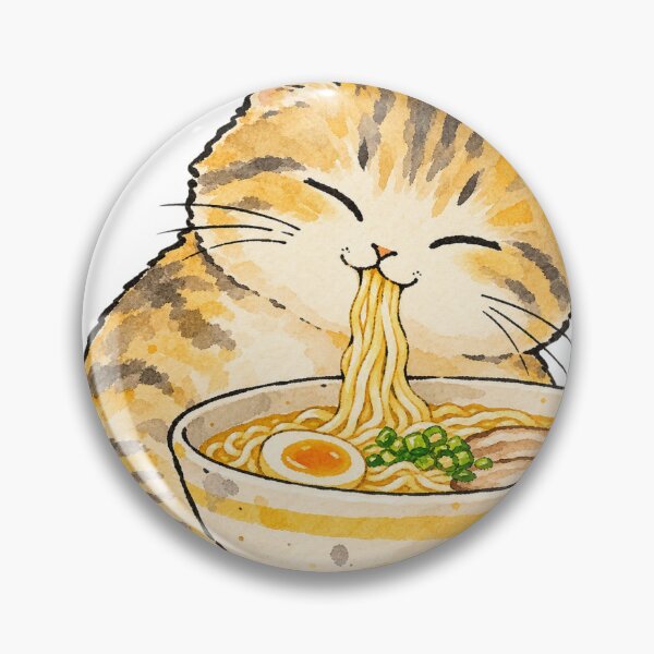 Item preview, Cute Tabby Cat Eating Ramen Noodles Watercolor designed and sold by Jessie's Palette.