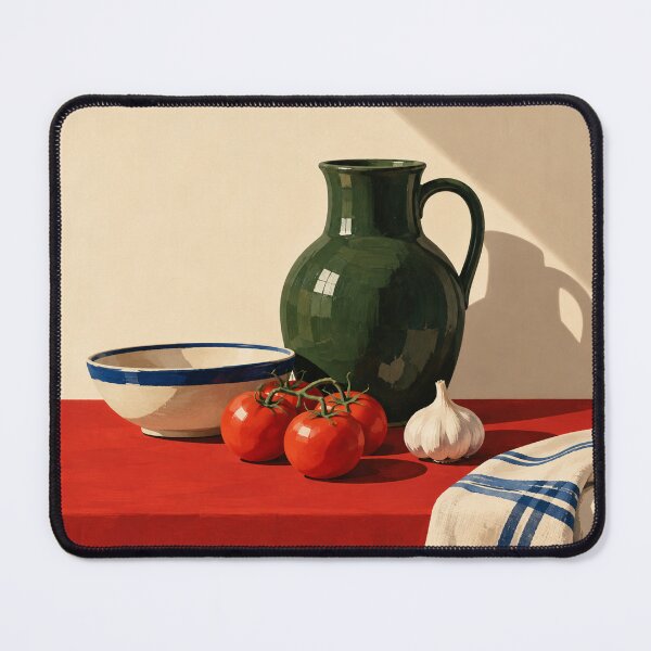 Item preview, The Red Table – Modern Mediterranean Kitchen Still Life Art Print designed and sold by astersgraphics.