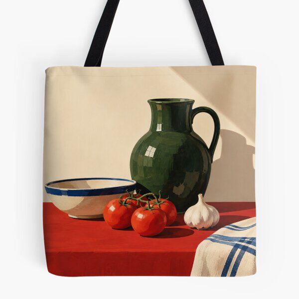 Item preview, The Red Table – Modern Mediterranean Kitchen Still Life Art Print designed and sold by astersgraphics.