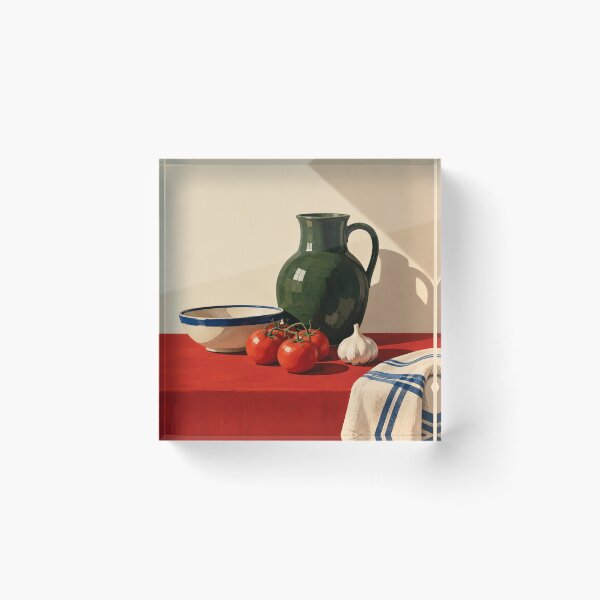 Item preview, The Red Table – Modern Mediterranean Kitchen Still Life Art Print designed and sold by astersgraphics.