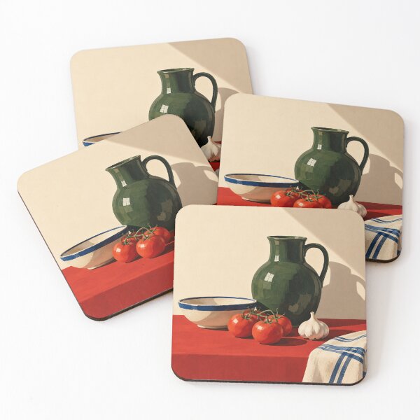 Item preview, The Red Table – Modern Mediterranean Kitchen Still Life Art Print designed and sold by astersgraphics.