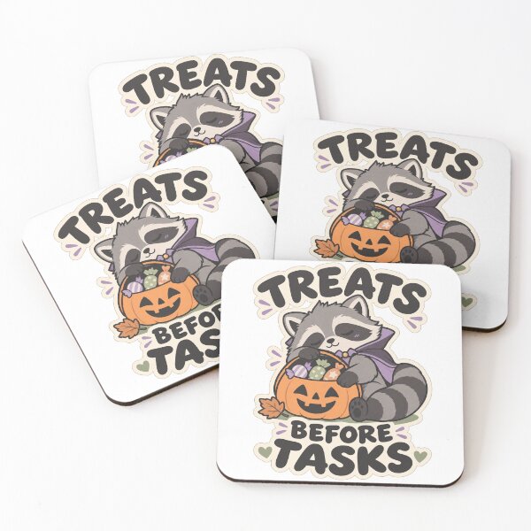 Item preview, Treats Before Tasks - Halloween Raccoon designed and sold by DrowsySidequest.
