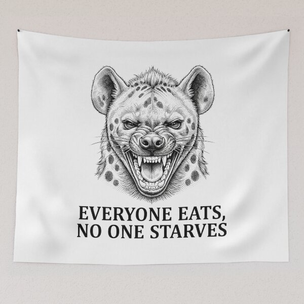 Item preview, Everyone Eats No One Starves Hyena Portrait designed and sold by Owcomm.