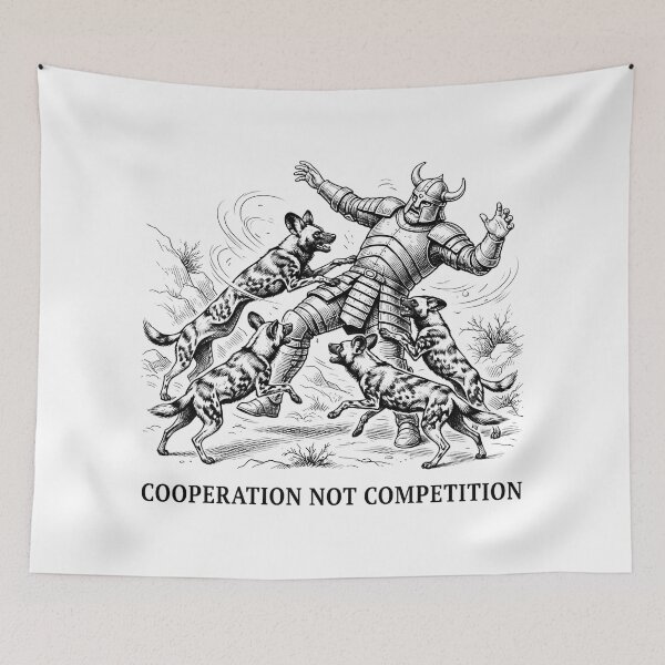 Item preview, COOPERATION NOT COMPETITION VIKING AND DOGS VINTAGE WOODCUT ILLUSTRATION designed and sold by Owcomm.