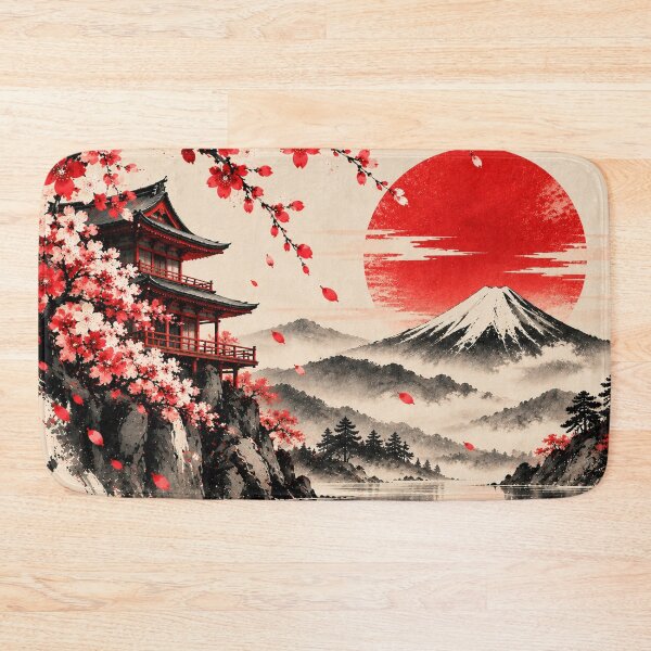 Item preview, Japanese Pagoda & Mount Fuji – Sakura Red Sun designed and sold by Vantu Design.