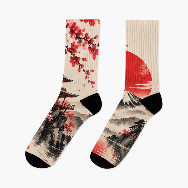 Item preview, Japanese Pagoda & Mount Fuji – Sakura Red Sun designed and sold by Vantu Design.