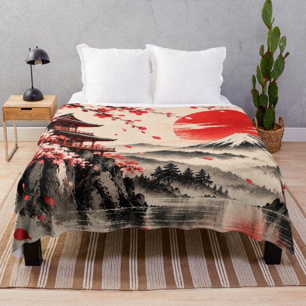 Item preview, Japanese Pagoda & Mount Fuji – Sakura Red Sun designed and sold by Vantu Design.