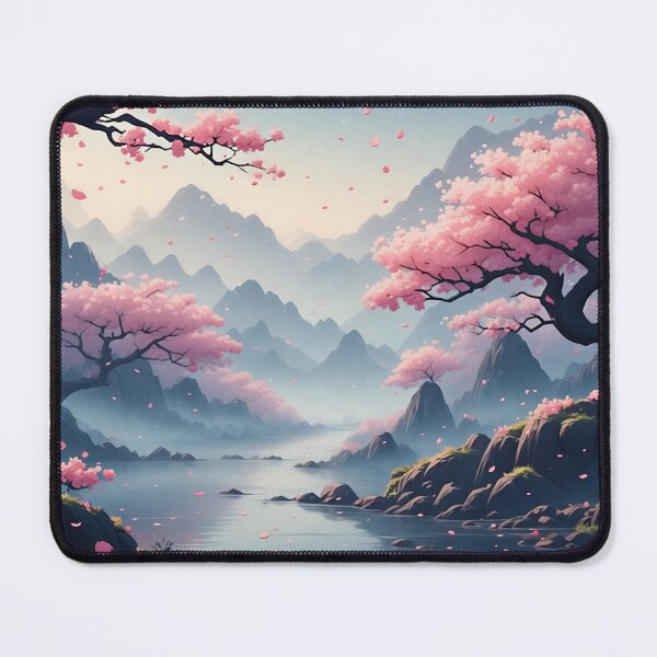 Item preview, Soft Cherry Blossom Mountain Landscape – Anime-esque Oriental Print designed and sold by 7th-Lunar-Phase.