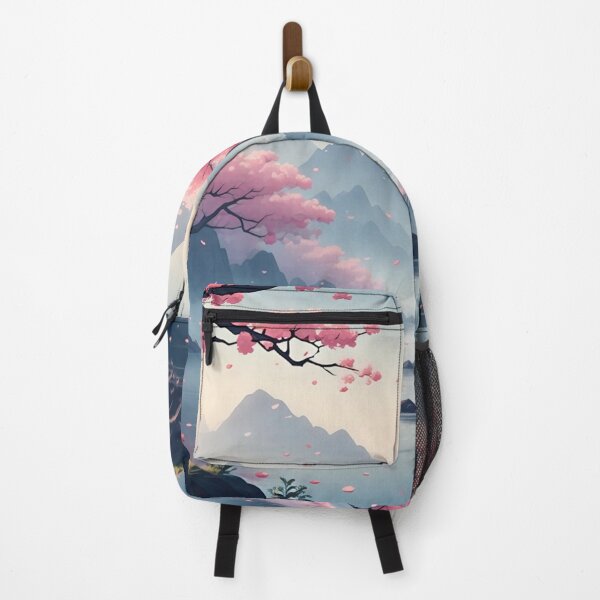 Item preview, Soft Cherry Blossom Mountain Landscape – Anime-esque Oriental Print designed and sold by 7th-Lunar-Phase.