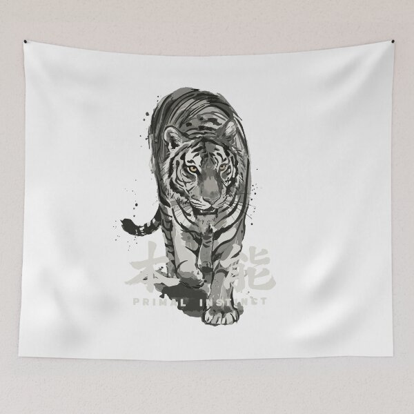 Item preview, Copy of Sumi-e Tiger Primal Instinct Japanese Kanji Art  (White Text)  designed and sold by リクイペル.