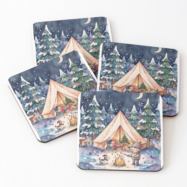 Item preview, Cozy Vintage Christmas Camping Under the Stars designed and sold by LavIsInTheAir.