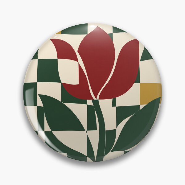 Item preview, Tulip Check – Retro Floral Checkerboard Throw Pillow designed and sold by astersgraphics.