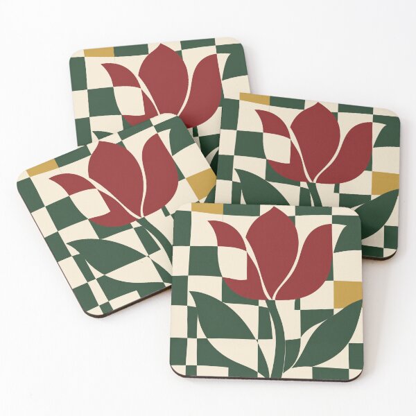 Item preview, Tulip Check – Retro Floral Checkerboard Throw Pillow designed and sold by astersgraphics.