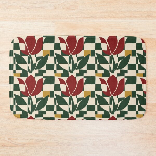 Item preview, Tulip Check – Retro Floral Checkerboard Throw Pillow designed and sold by astersgraphics.