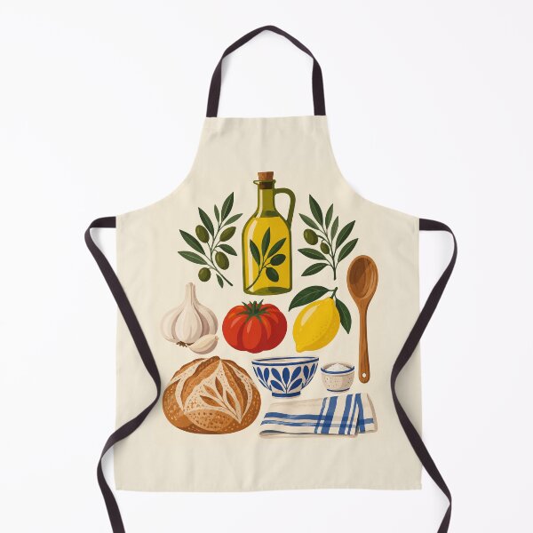 Item preview, Pantry Grid – Mediterranean Kitchen Apron designed and sold by astersgraphics.