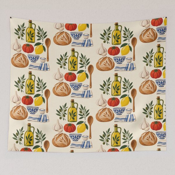 Item preview, Pantry Grid – Mediterranean Kitchen Apron designed and sold by astersgraphics.
