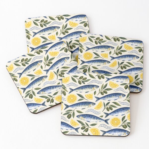 Item preview, Indigo Sardines and Lemon Slices designed and sold by Nurple Art.