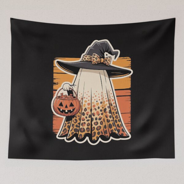 Item preview, Trick or Treat Ghost Witch with Leopard Print designed and sold by Mindful Wall Art Studio.
