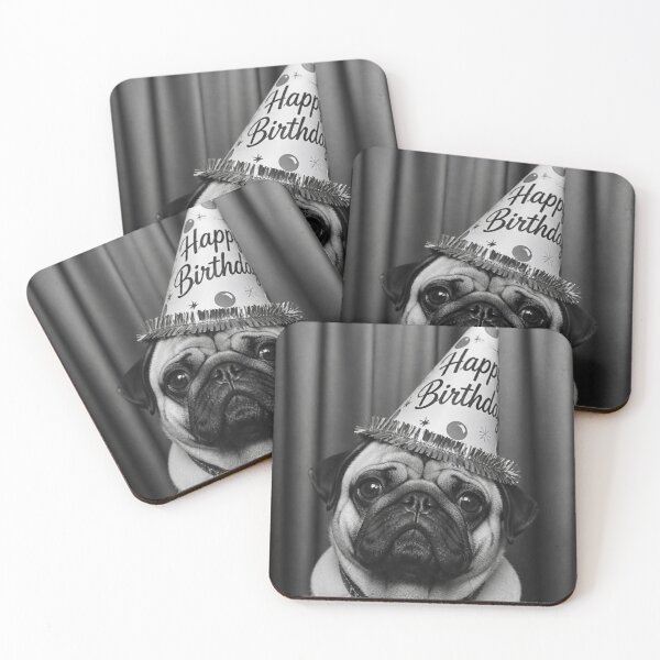 Item preview, Birthday Pug Photobooth Aesthetic Happy Birthday Cute Pug with Party Hat designed and sold by HYPNK.