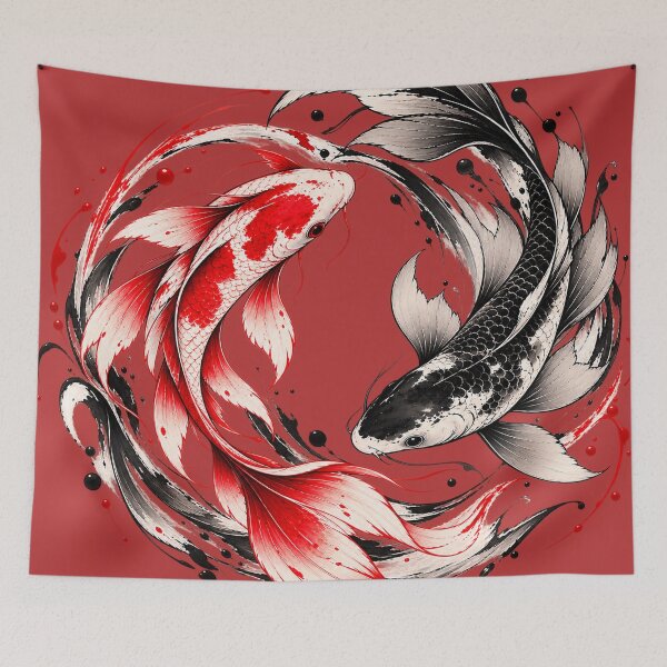 Item preview, Japanese Koi Fish Yin Yang - Minimalist Sumi-e Ink Art designed and sold by Vantu Design.
