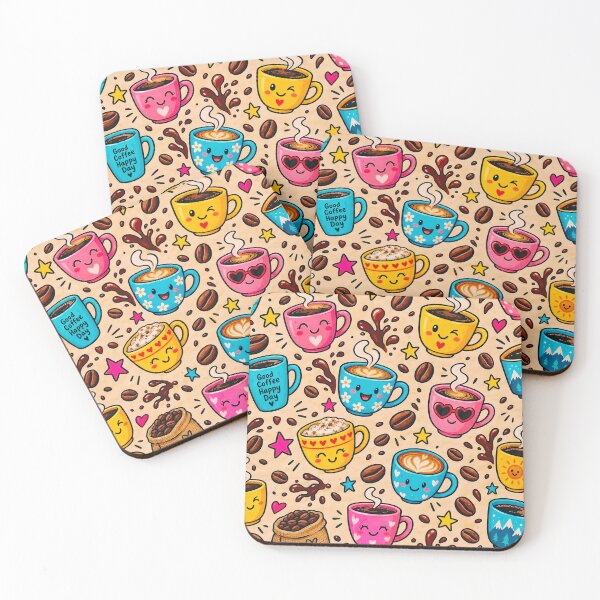 Item preview, Cute Happy Coffee Cups Pattern – Colorful Kawaii Coffee Lover Design designed and sold by IMuDesigner.