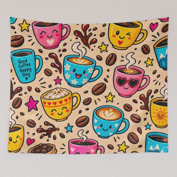 Item preview, Cute Happy Coffee Cups Pattern – Colorful Kawaii Coffee Lover Design designed and sold by IMuDesigner.
