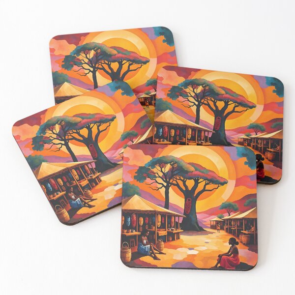 Item preview, Colorful African Market Under Golden Sun designed and sold by tambanow.