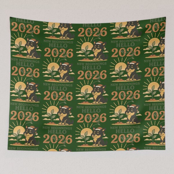 Item preview, Hello 2026 Sunrise Dog - New Beginnings Nature Growth Design 722 designed and sold by REVERate323.