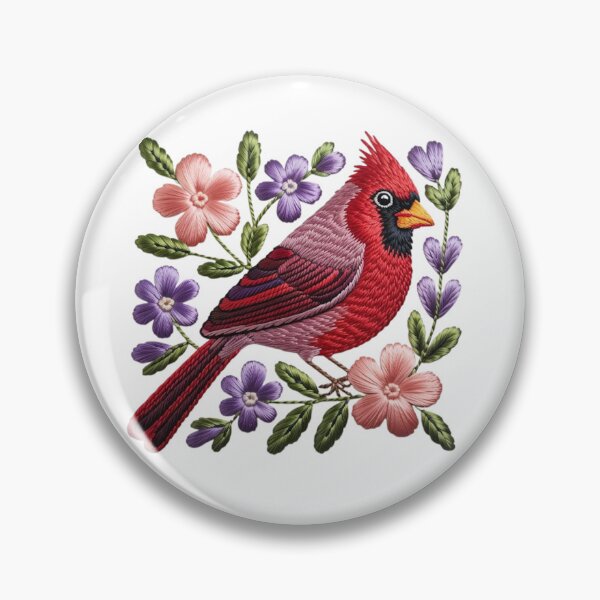 Item preview, Embroidered Red Cardinal with Botanical Flowers designed and sold by Mindful Wall Art Studio.