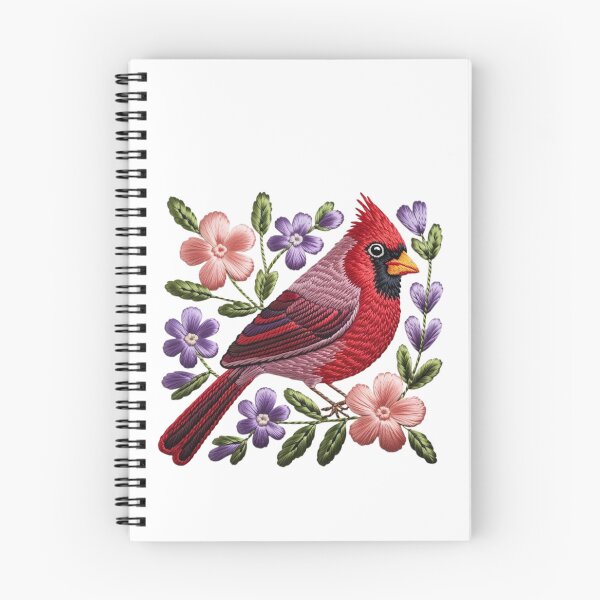 Item preview, Embroidered Red Cardinal with Botanical Flowers designed and sold by Mindful Wall Art Studio.
