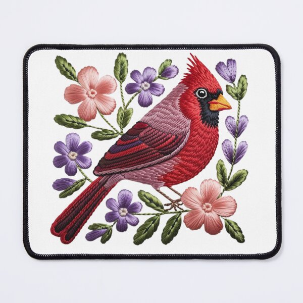 Item preview, Embroidered Red Cardinal with Botanical Flowers designed and sold by Mindful Wall Art Studio.