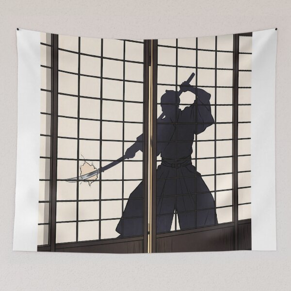Item preview, Samurai Silhouette Piercing Shoji Screen Door designed and sold by TokyoUkiyoHouse.
