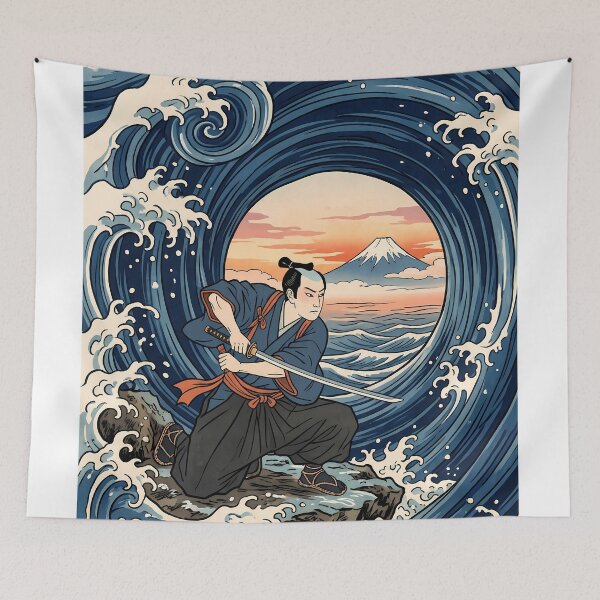 Item preview, Samurai Warrior Amid Great Wave and Mount Fuji designed and sold by TokyoUkiyoHouse.