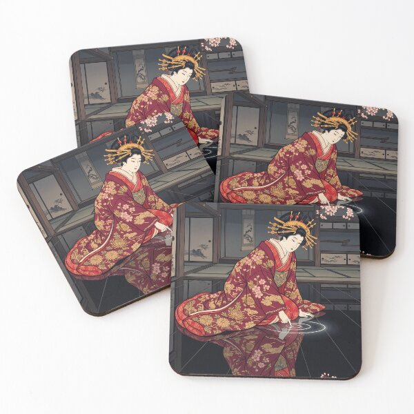 Item preview, Geisha Reflecting in Water with Cherry Blossoms designed and sold by TokyoUkiyoHouse.