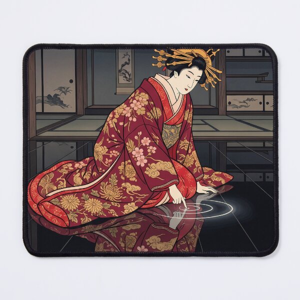Item preview, Geisha Reflecting in Water with Cherry Blossoms designed and sold by TokyoUkiyoHouse.