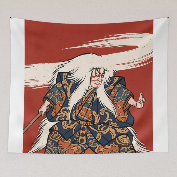 Item preview, White Haired Kabuki Renjishi Lion Dancer designed and sold by TokyoUkiyoHouse.