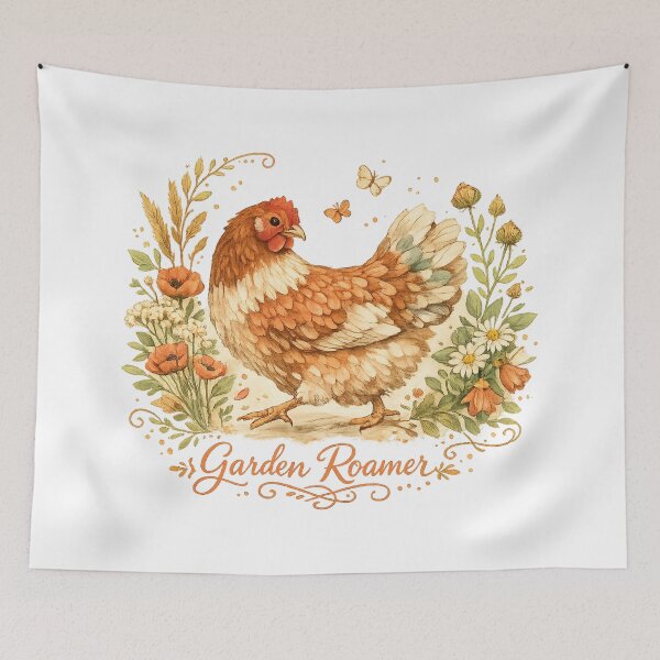 Item preview, Garden Roamer Cottagecore Chicken Floral Farmhouse Hen Nature Art designed and sold by inkoutninja.