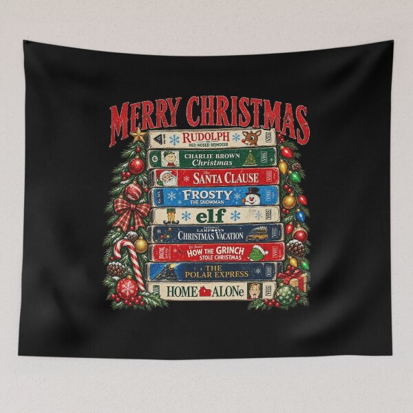 Item preview, Merry Christmas Retro VHS Tapes Holiday Movies Tree Nostalgia Art designed and sold by luffyShop1.