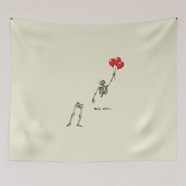 Item preview, Funny Halloween Well Shit Skeleton Flying with Red Balloons designed and sold by catnolioo.