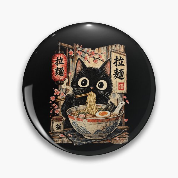 Item preview, Japanese Kawaii Black Cat Ramen Noodles Ukiyo E Retro Aesthetic Art designed and sold by CaChimShop.